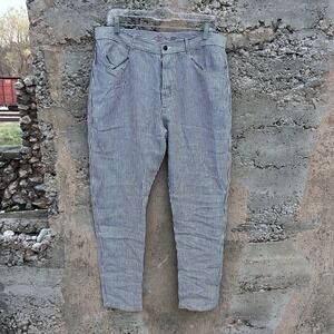 Alex Crane Size 32x32 Cham 100% Linen Pants in Lines Striped Print Navy White